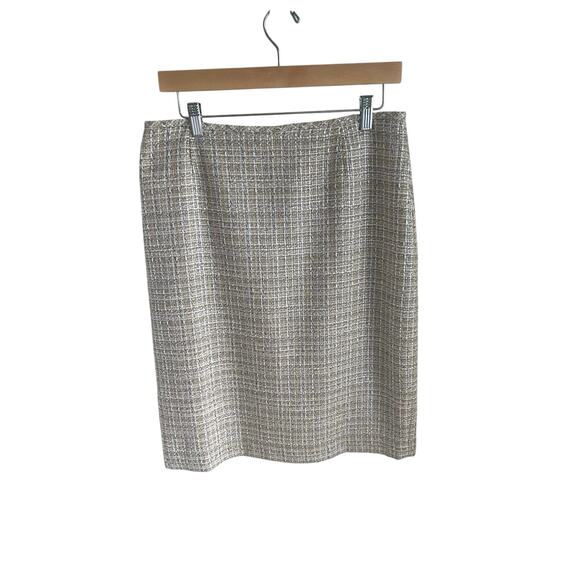Preston & York Tweed Pencil Skirt Size 8 Beige Metallic Retro Glam Mob Wife Chic - Picture 1 of 6